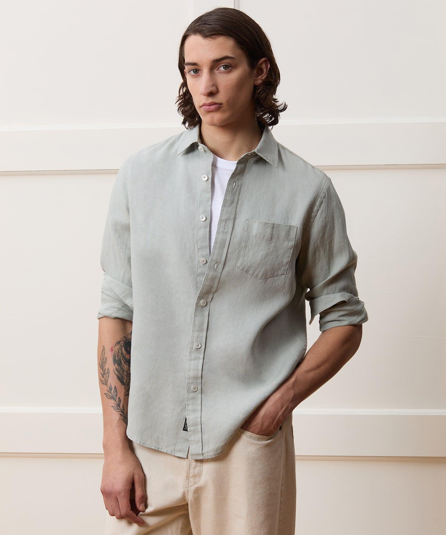 Slim Sea Soft Irish Linen Point Collar Shirt Product Image