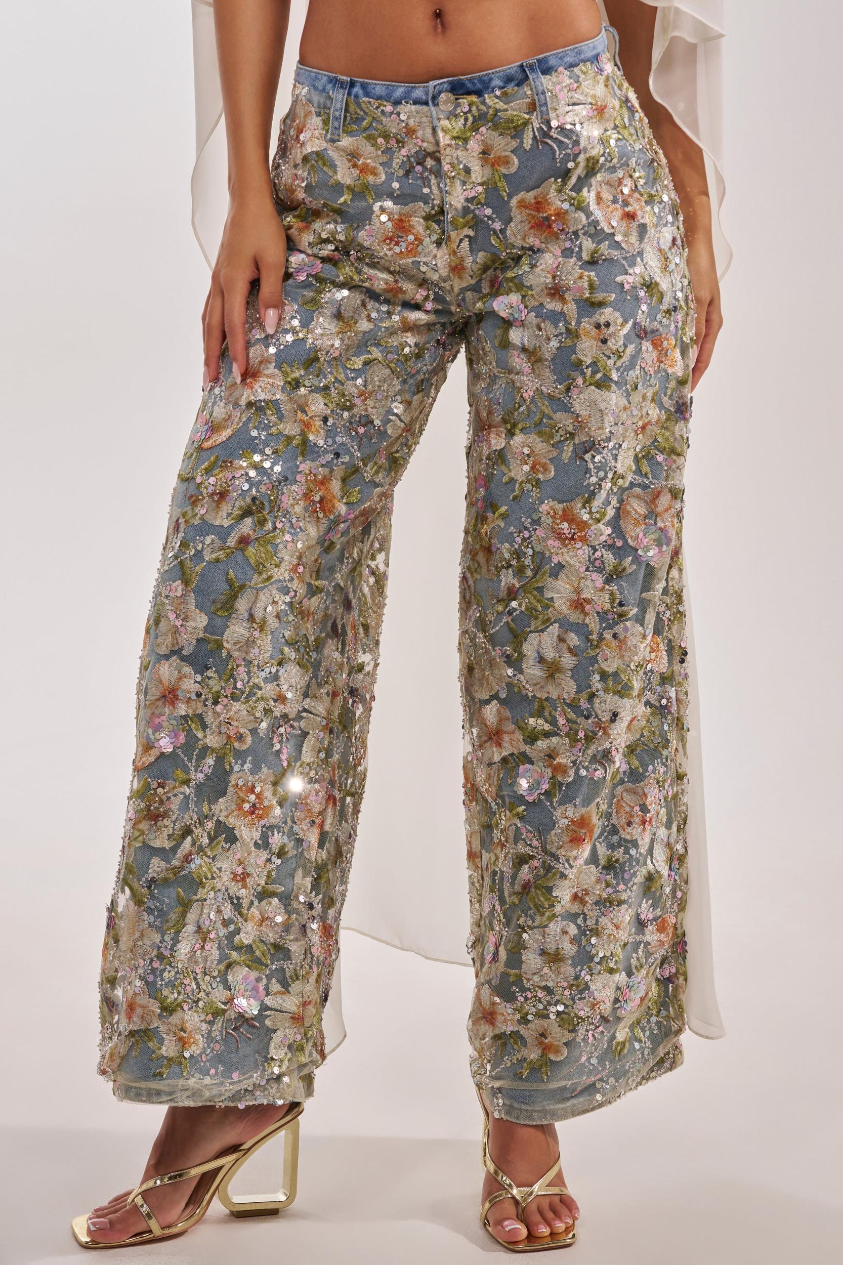 IRIS RELAXED DENIM WITH FLORAL OVERLAY Product Image