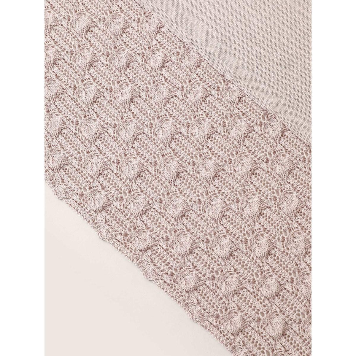 Plus Size Plain Lapel Collar Pointelle Knit Backless Cardigan Apricot Women Casual Long Sleeve Everyday Cardigans BloomChic 14-16/1X Product Image