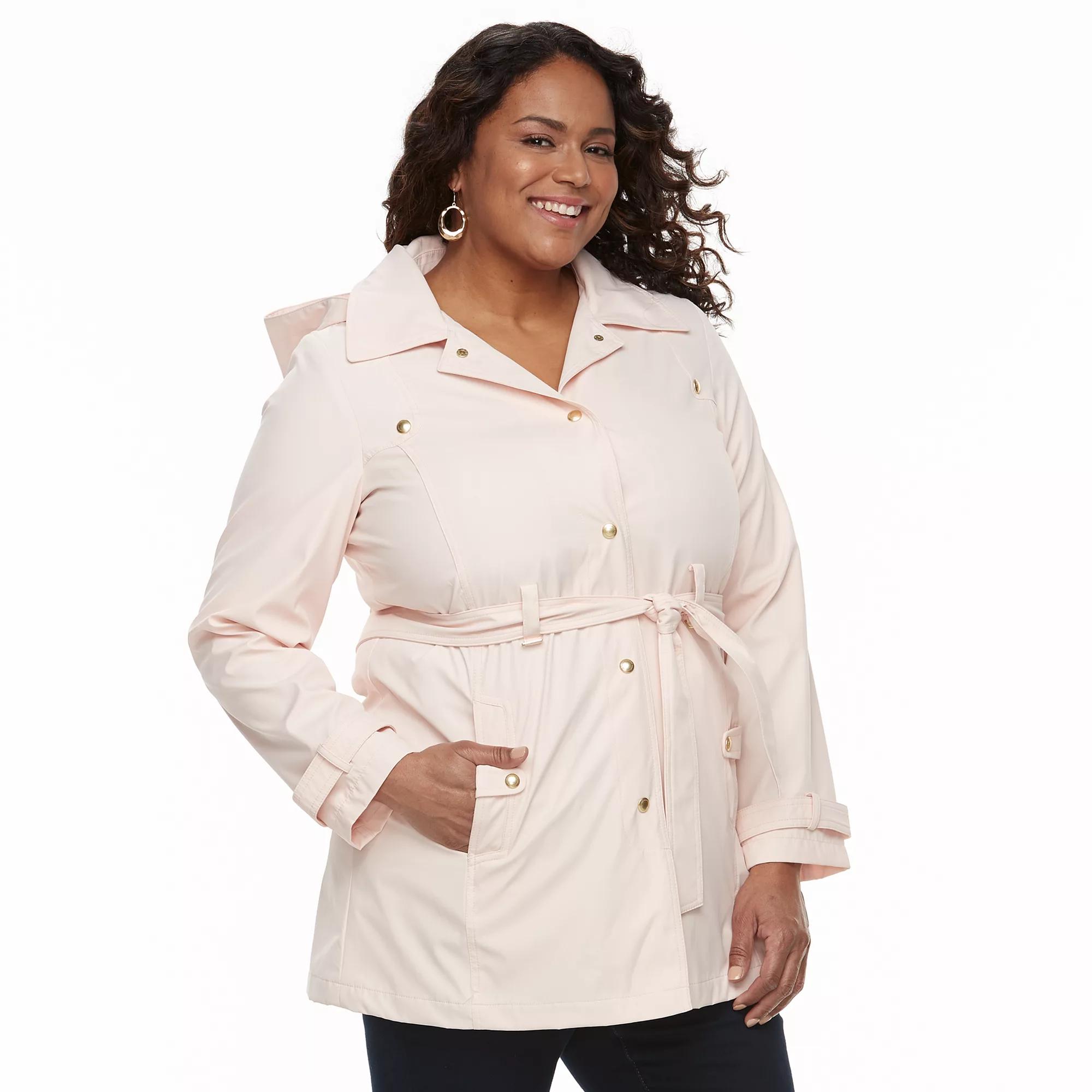 Plus Size Weathercast Hooded Bonded Trench Coat, Women's, Size: 1XL, Blush Product Image