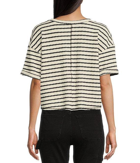 Moa Moa Striped V-Neck Short Sleeve Top Product Image