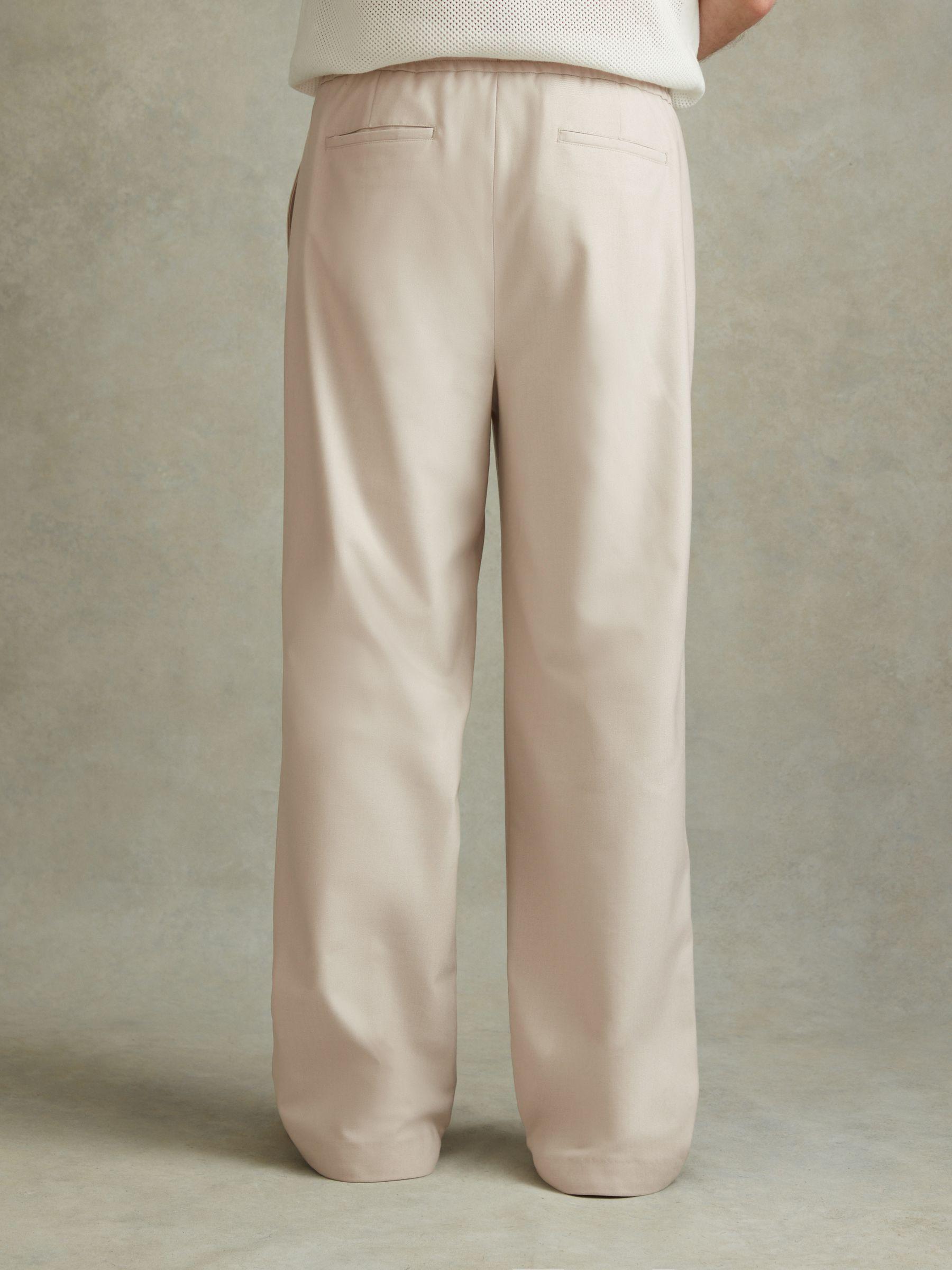 Relaxed Twill Drawstring Trousers in Stone Product Image