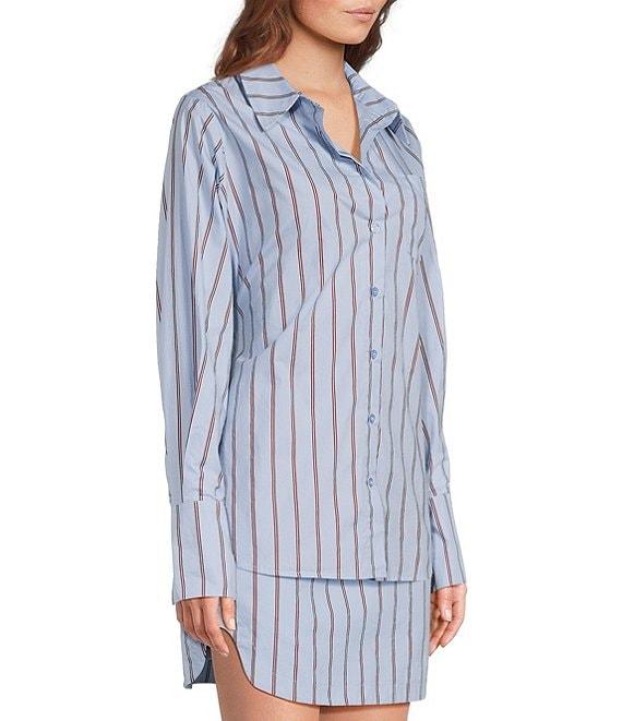 Line and Dot Getty Stripe Print Point Collar Long Sleeve Coordinating Poplin Top Product Image