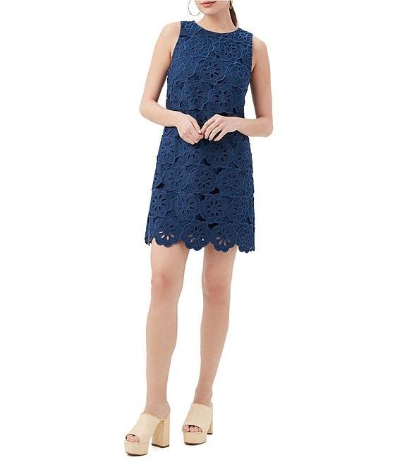 Trina Turk Yakitori Embroidered Lace Round Neck Sleeveless Shift Dress Product Image