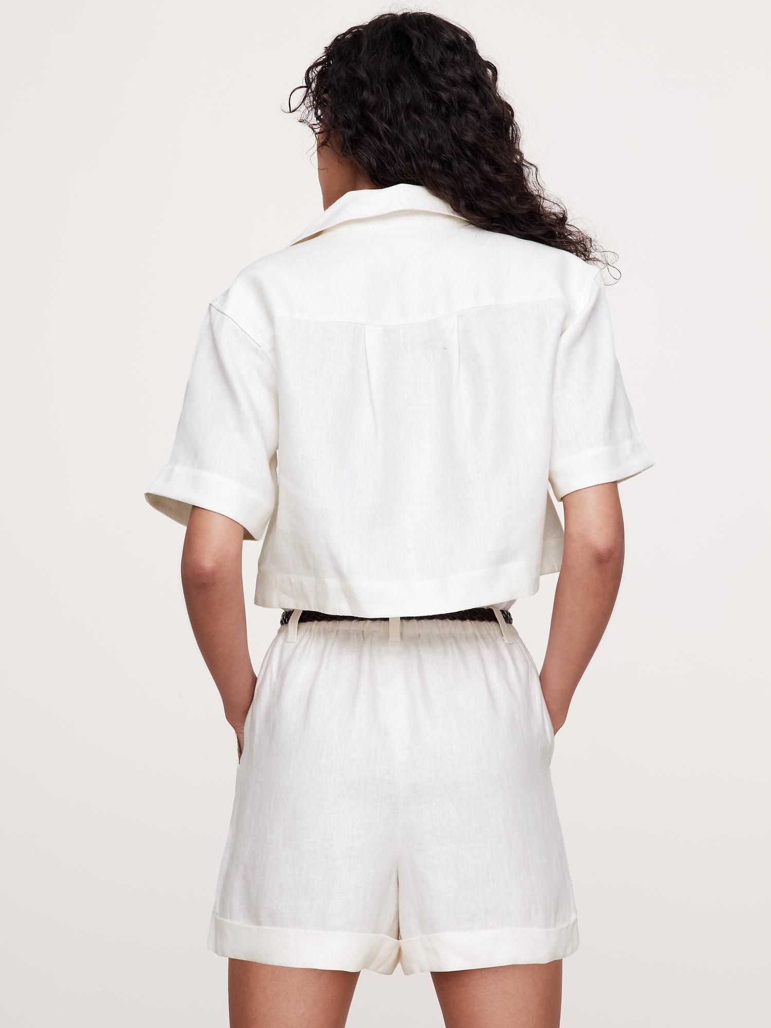 Oversized Linen Cropped Resort Shirt Product Image