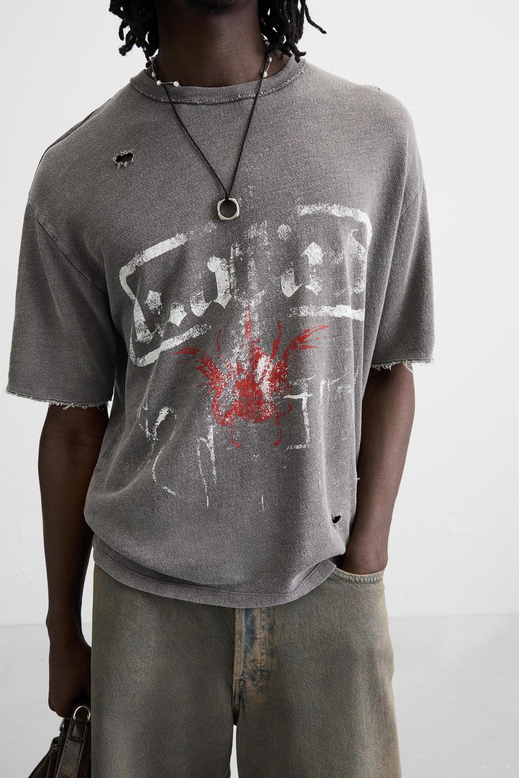 WASHED PRINT KNIT T-SHIRT Product Image