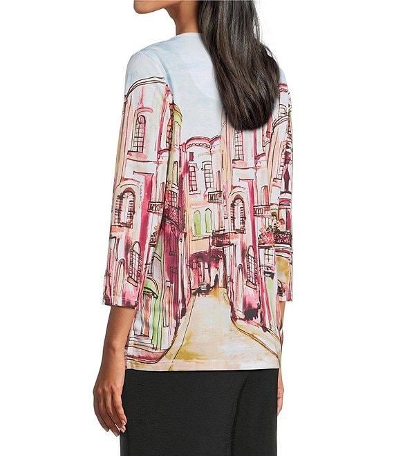 Allison Daley Embellished Rue Paris Print 3/4 Sleeve Crew Neck Knit Top Product Image