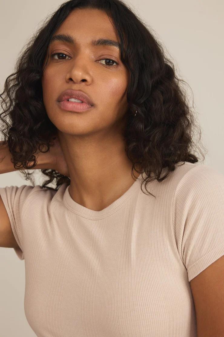 Avery Fitted Rib Tee- Parchment Product Image