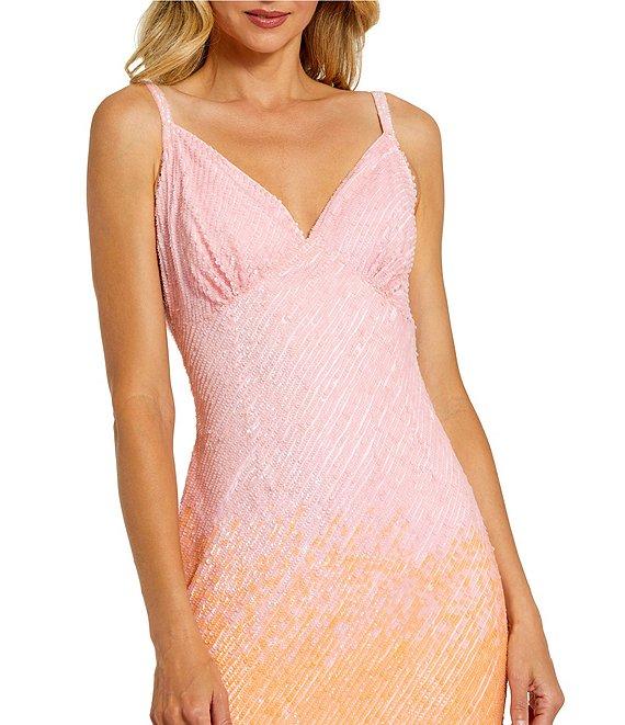 Mac Duggal V-Neck Drape Back Ombre Sequined Slip Dress Product Image