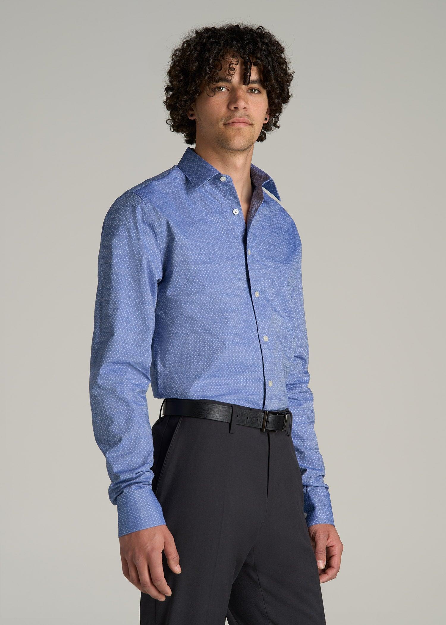 Premium Dress Shirt for Tall Men in Medium Blue Diagonal Male Product Image