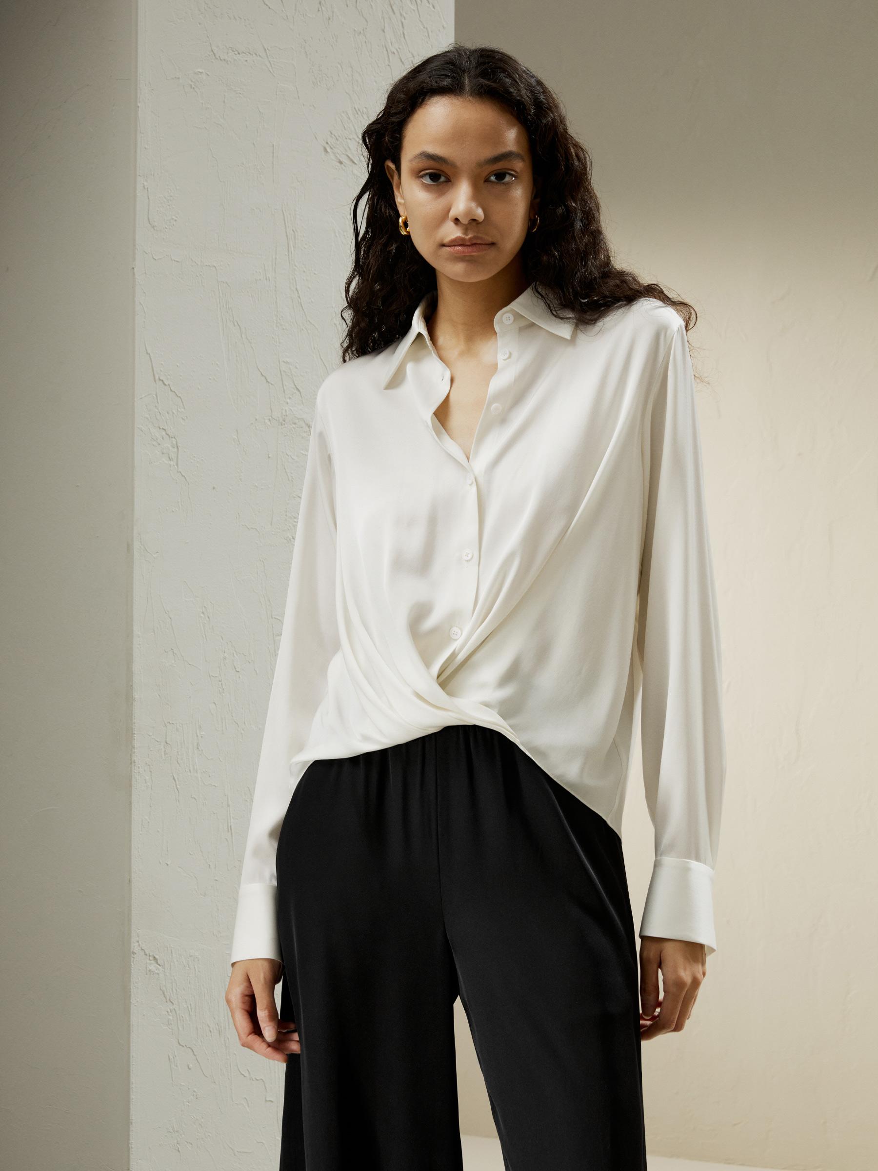 Hem Pleated Silk Blouse Product Image