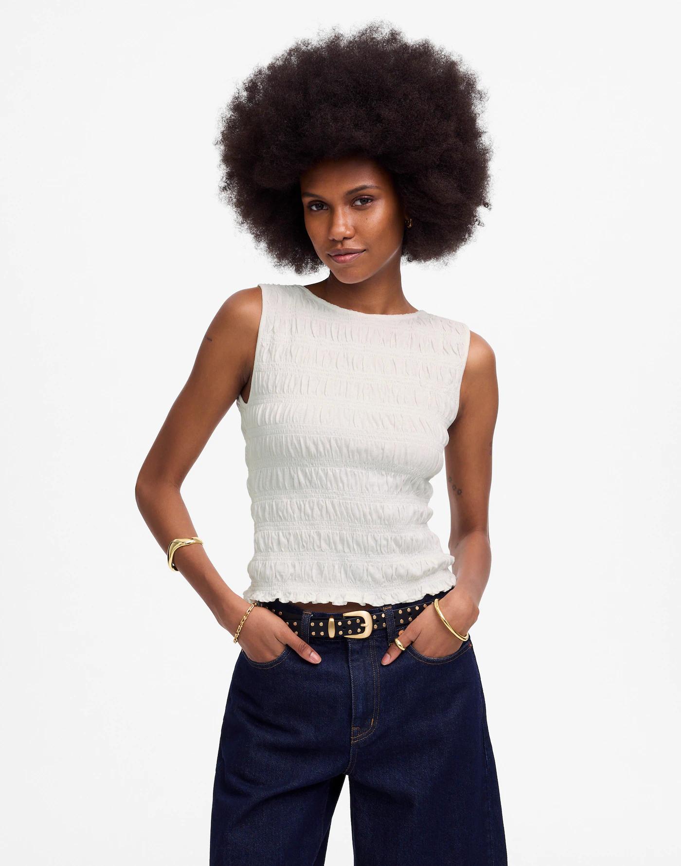 Smocked Boatneck Tank Product Image