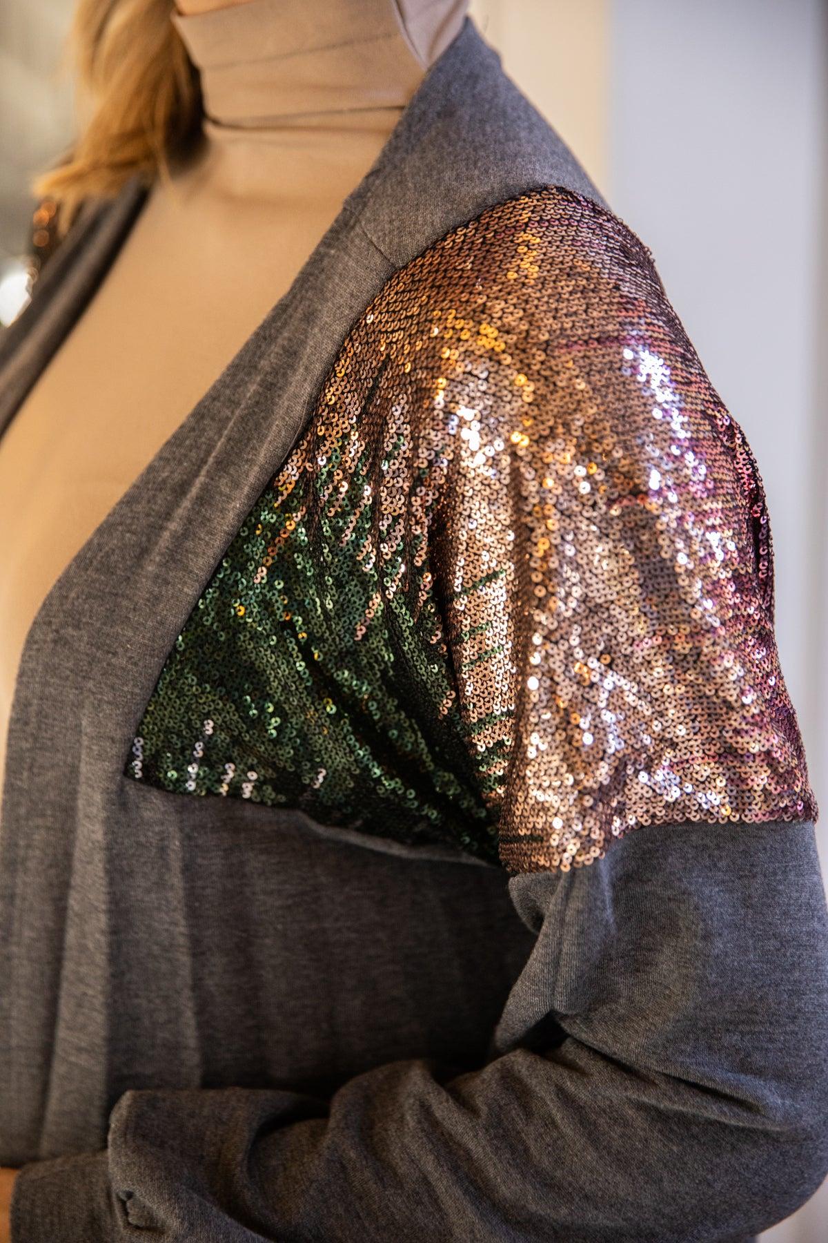 Grey Cardigan With Sequin Shoulders Product Image