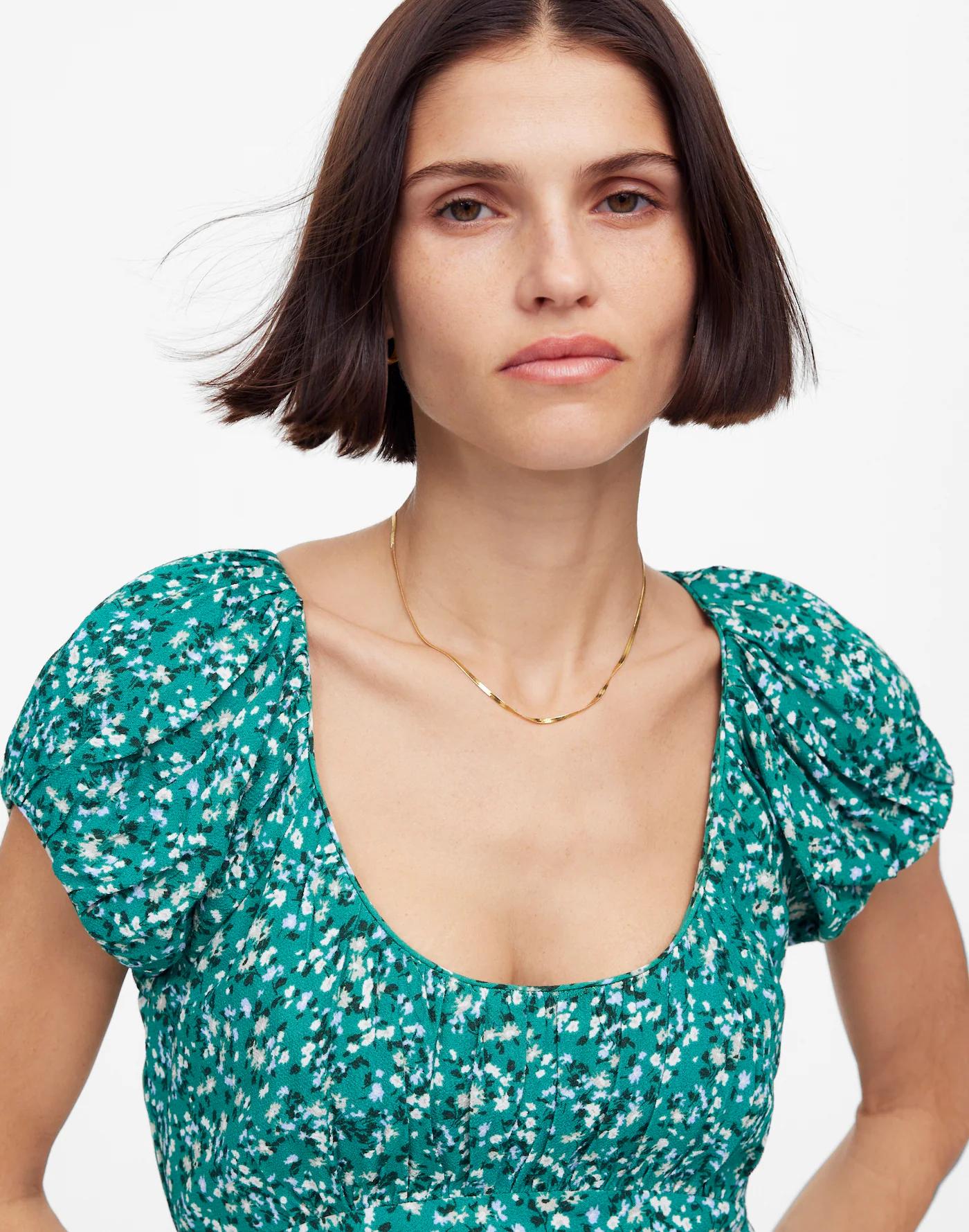 Ruched Scoopneck Midi Dress in Floral Product Image