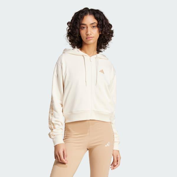 adidas Essentials Seasonals Animal French Terry Full-Zip Hoodie Wonder White XL Womens Product Image