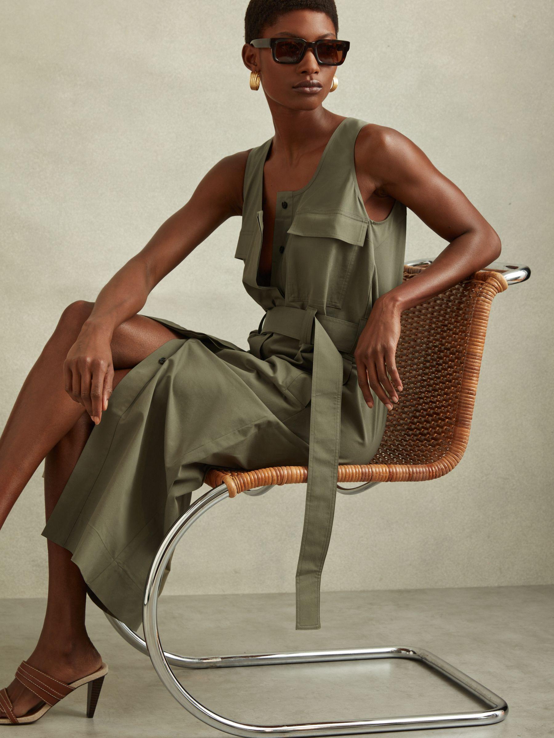 Utility Belted Midi Dress in Sage Product Image