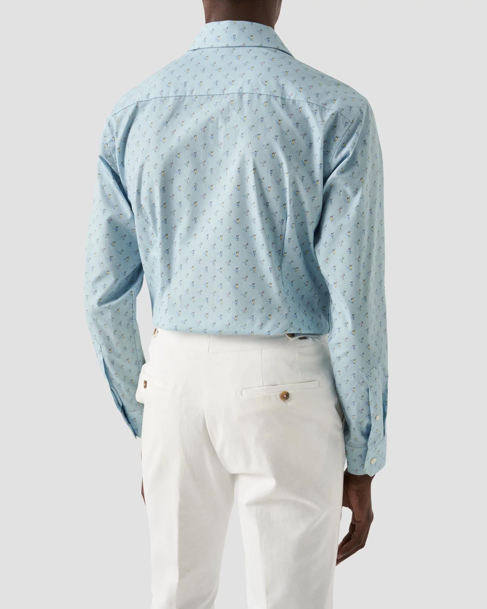 Eton Slim Fit Blue Dress Shirt with Cocktail Print Product Image