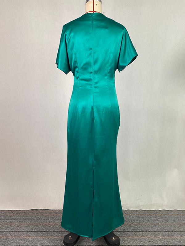 Loose Short Sleeves Pleated Solid Color Maxi Dresses Product Image