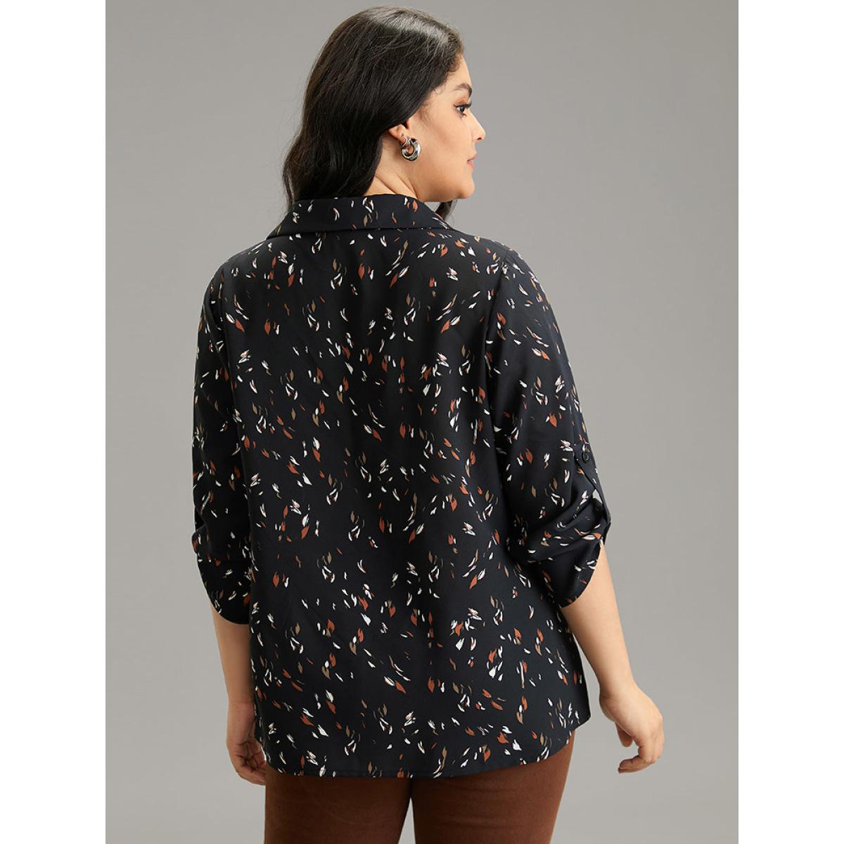 Plus Size Black Leopard Shirt Collar Tab Sleeve Blouse Women Office Long Sleeve Shirt collar Office Blouses BloomChic 30/6X Product Image