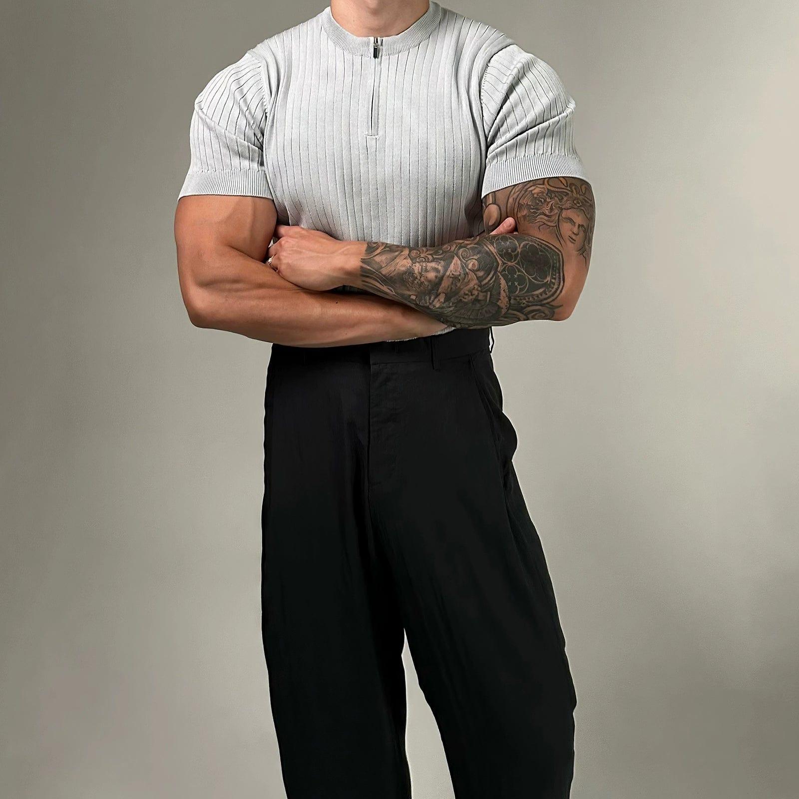 RT No. 11776 KNITTED VERTICAL ZIP-UP SLIM SHORT SLEEVE Product Image