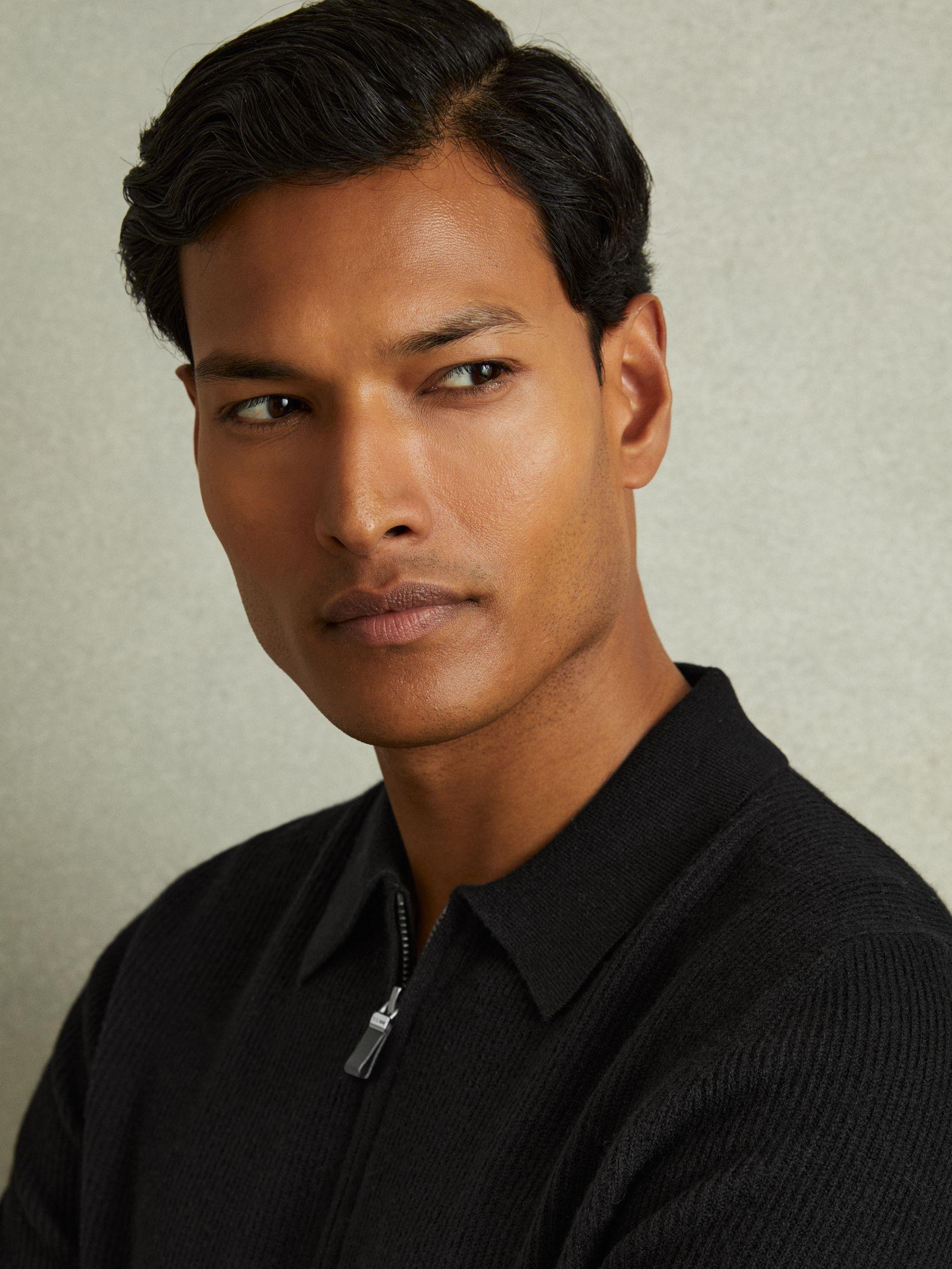 Wool Half-Zip Polo Shirt in Black Product Image