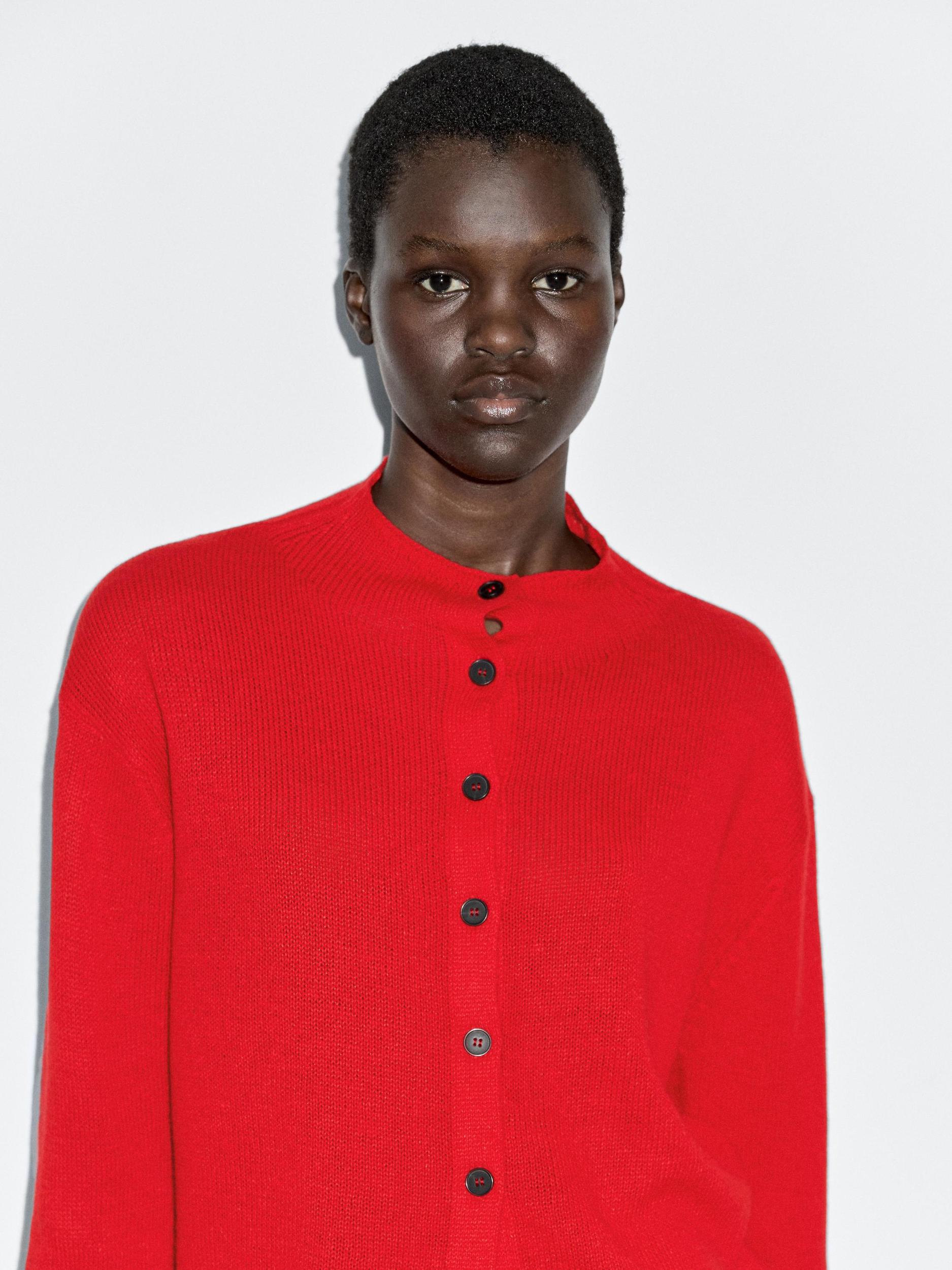 Wool and linen mock turtleneck cardigan Product Image