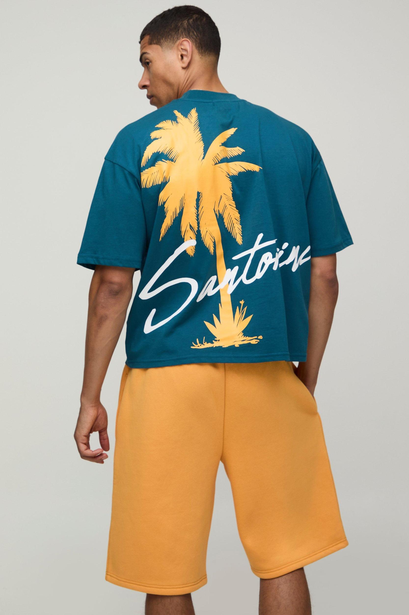 Oversized Extended Neck Print T-Shirt And Short Set | boohooMAN USA Product Image