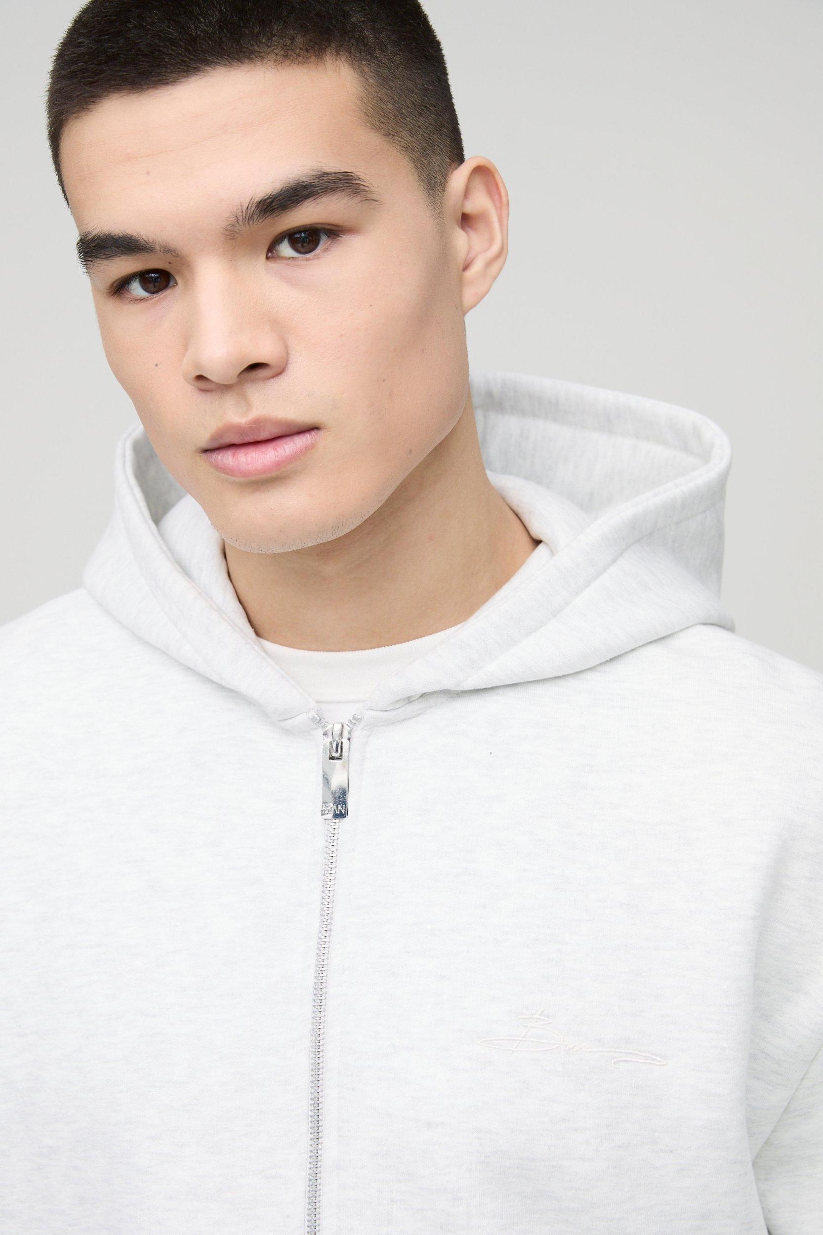330GSM Oversized BM Signature Zip Through Hoodie | boohooMAN USA Product Image