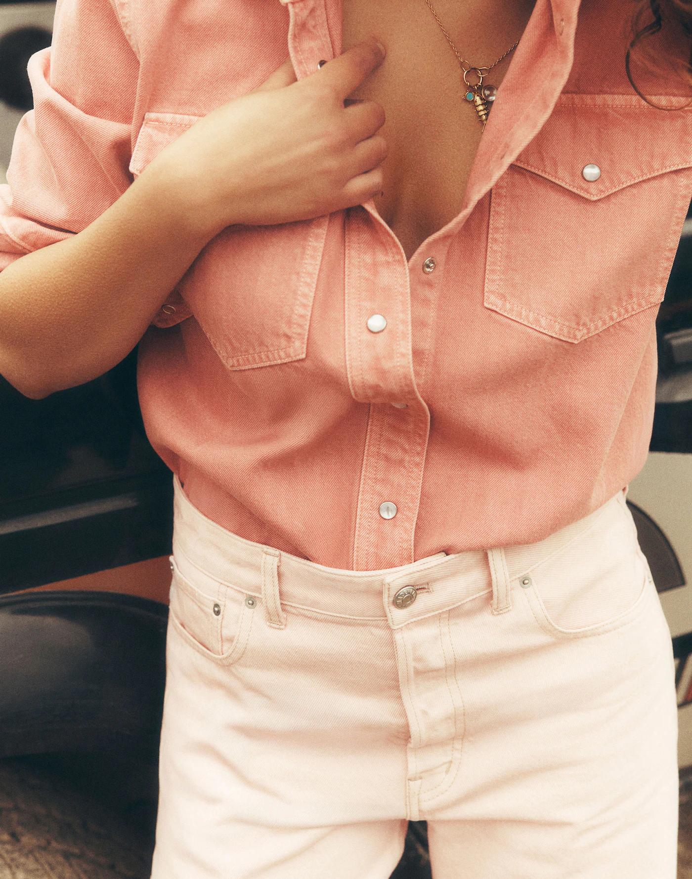 Oversized Western Shirt in Garment-Dyed Denim Product Image