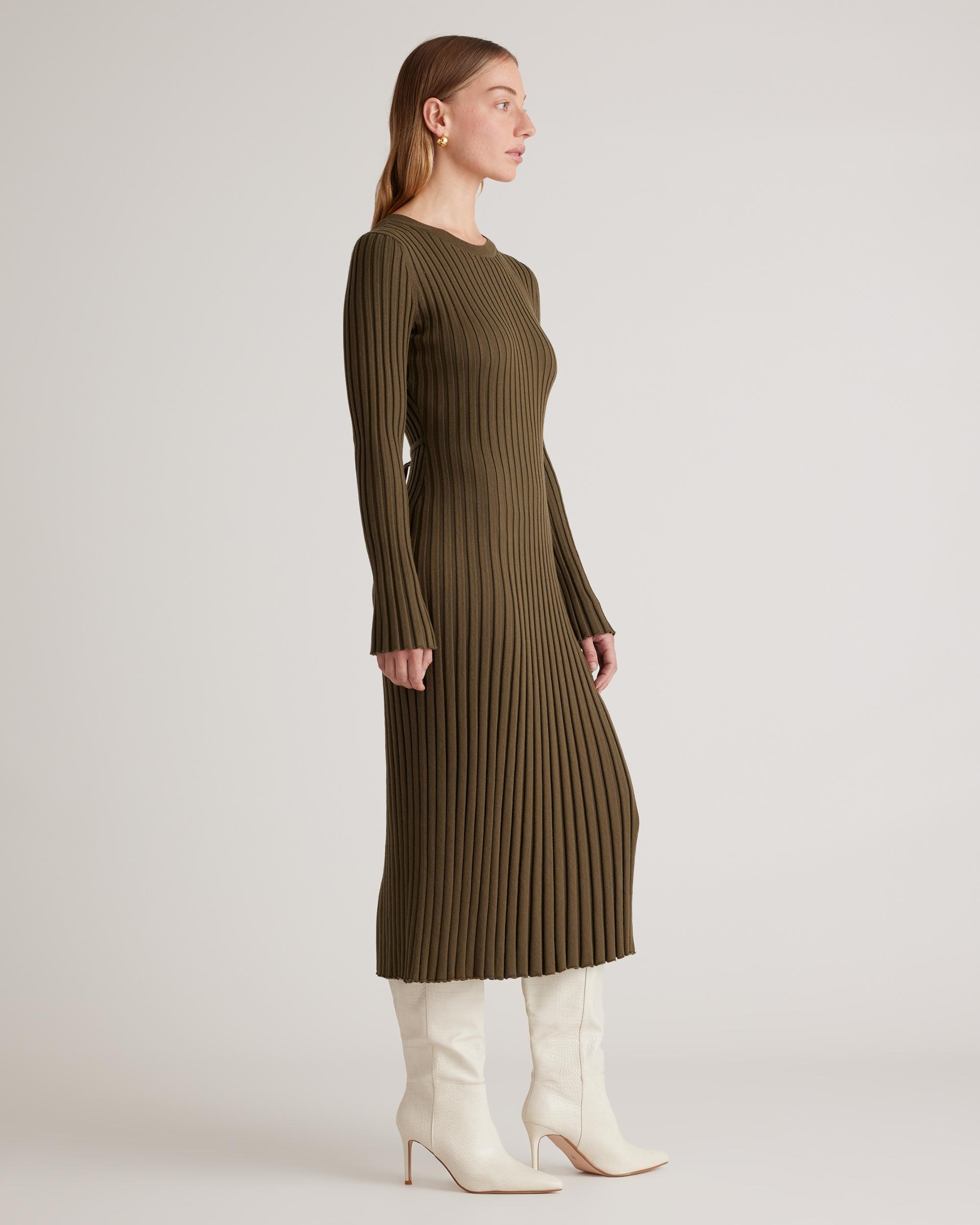 Quince | Women's Cotton Cashmere Ribbed Long Sleeve Crew Midi Dress Product Image