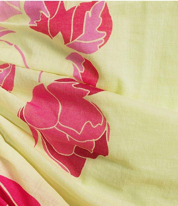 J.Marie Alara Floral Print Scoop Neck 3/4 Puff Sleeve Ruched Faux Wrap Dress Product Image