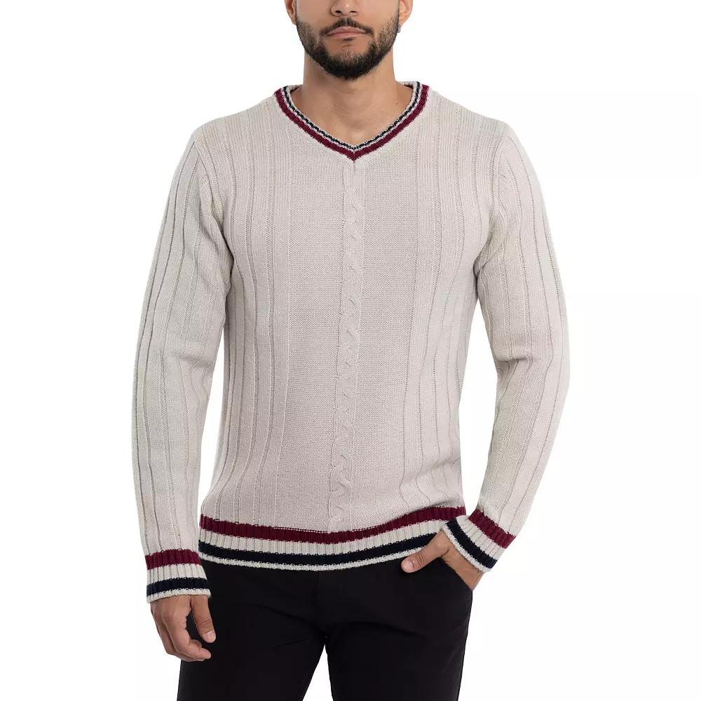 Men's Xray Cable Knit Tipped V-Neck Sweater,  Product Image