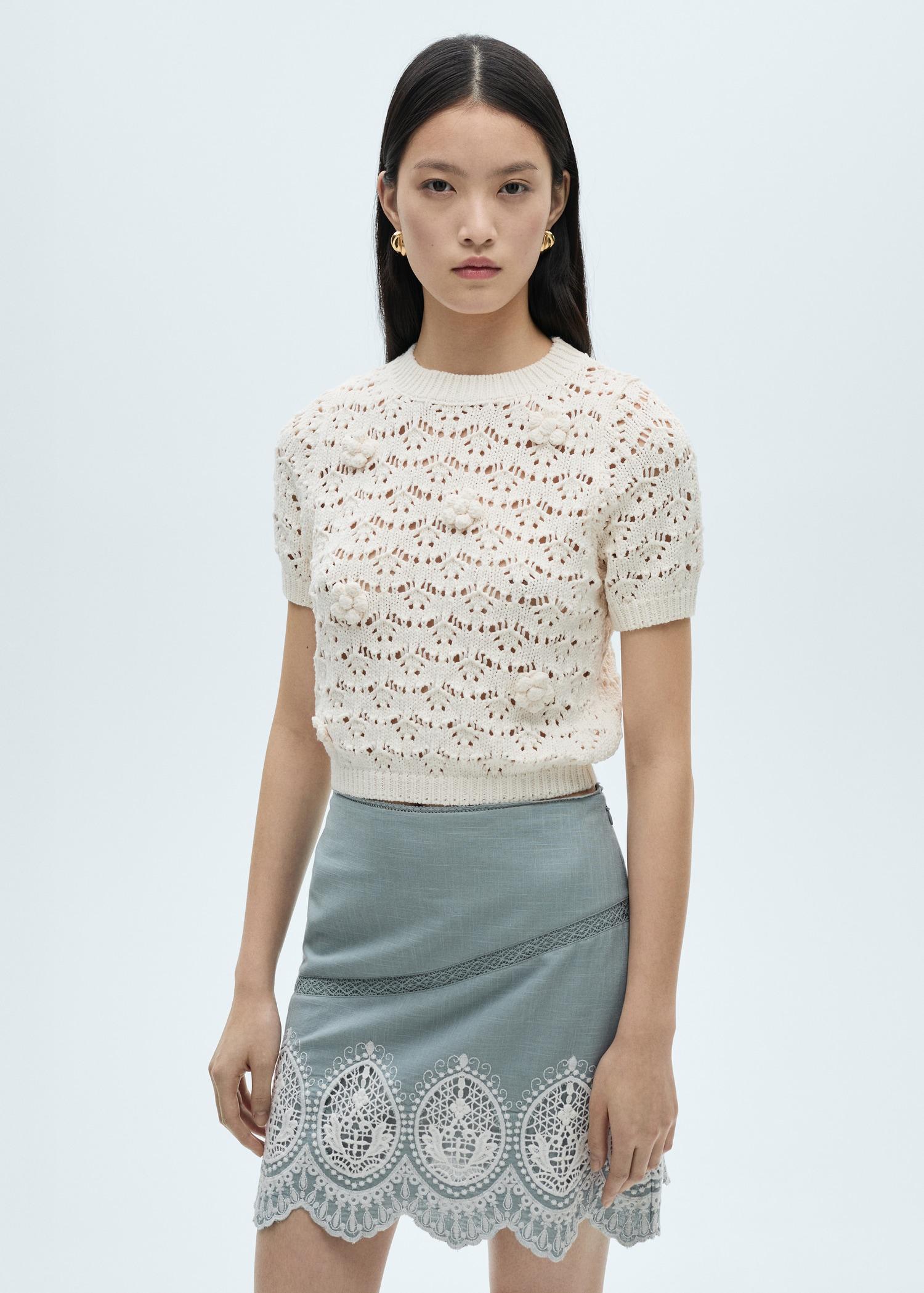 Cotton skirt with embroidered hem - Women | MANGO USA Product Image