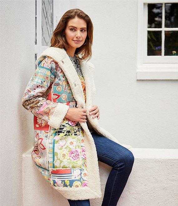 JOHNNY WAS Sunrise Favorite Patchwork Floral Geo Print Long Sleeve Tee Shirt Product Image