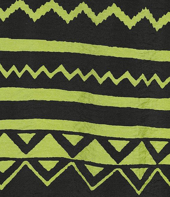 Ali Miles Plus Size Woven Zig-Zag Harmony Print Point Collar 3/4 Roll-Tab Sleeve Asymmetric Hem Button Front Tunic Product Image