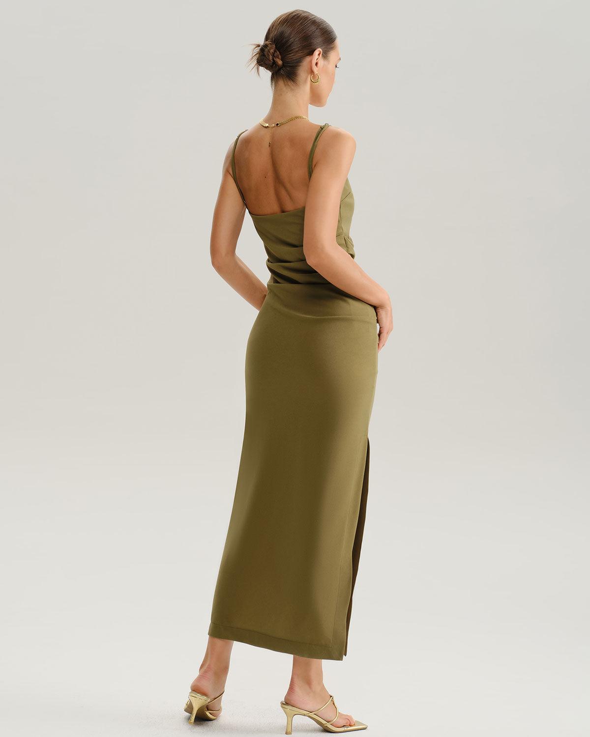 Green Bodycon Slip Midi Dress Product Image