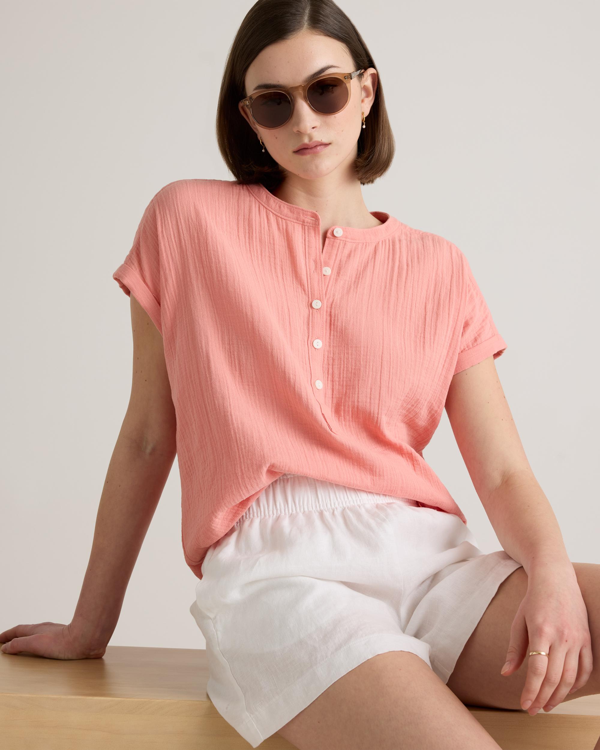 Quince | Women's Gauze Roll Sleeve Shirt Size XL, Organic Cotton Product Image