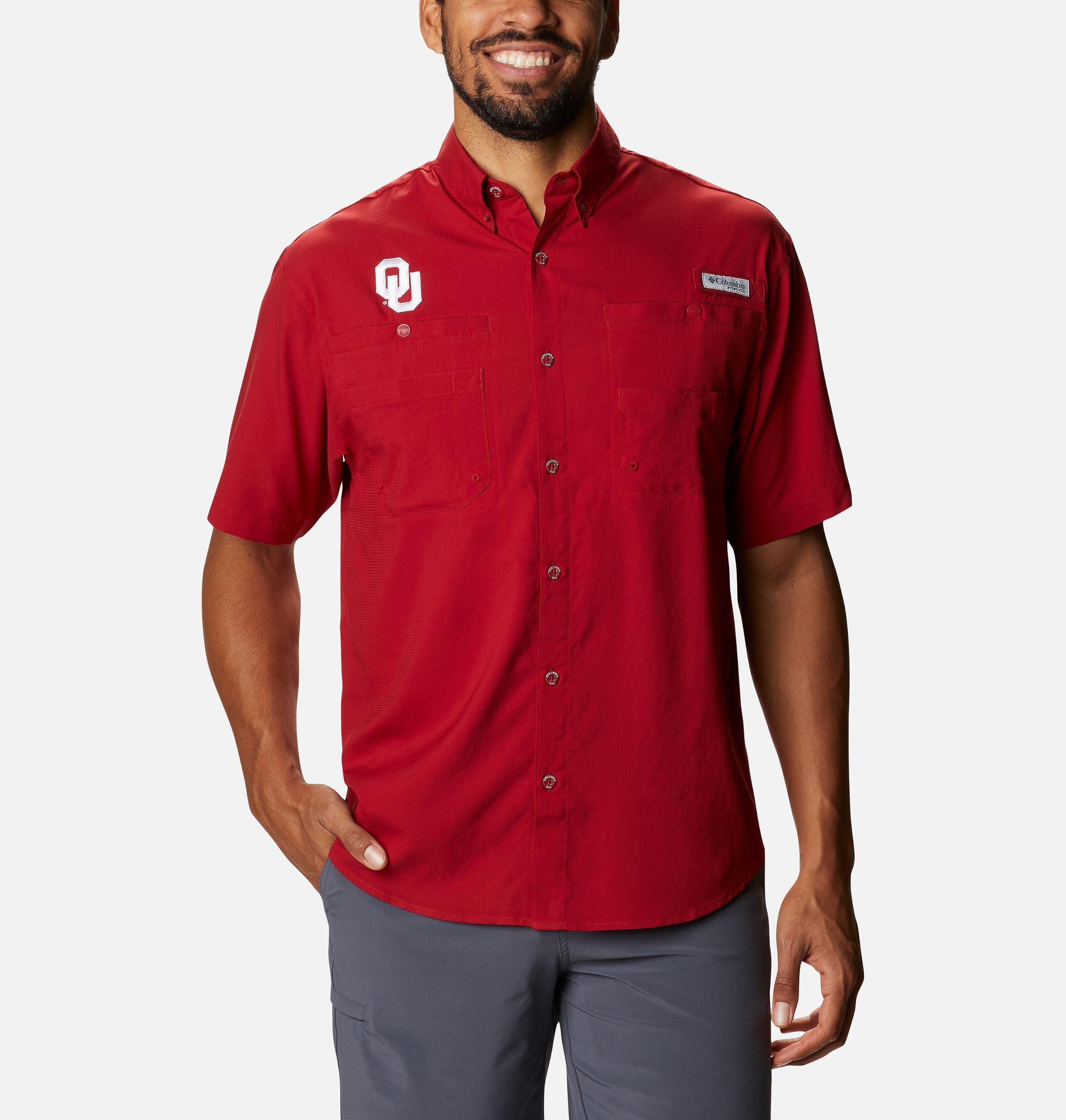 Columbia Mens Collegiate PFG Tamiami Short Sleeve Shirt - Oklahoma- Product Image