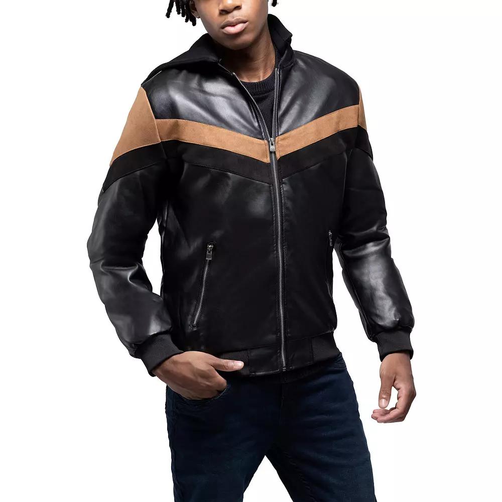 Men's Xray PU Hooded Jacket with Faux Suede Detailing,  Product Image