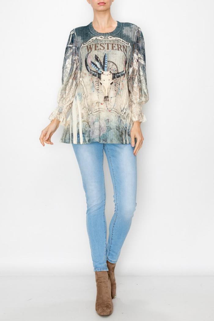 Printed Sweater Lace Sleeves Product Image