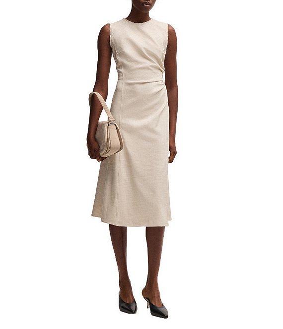 BOSS by Hugo Boss Dianah Crew Neck Sleeveless Side Ruche Midi Dress Product Image