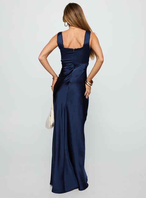 Dasha Satin Maxi Dress Navy Product Image