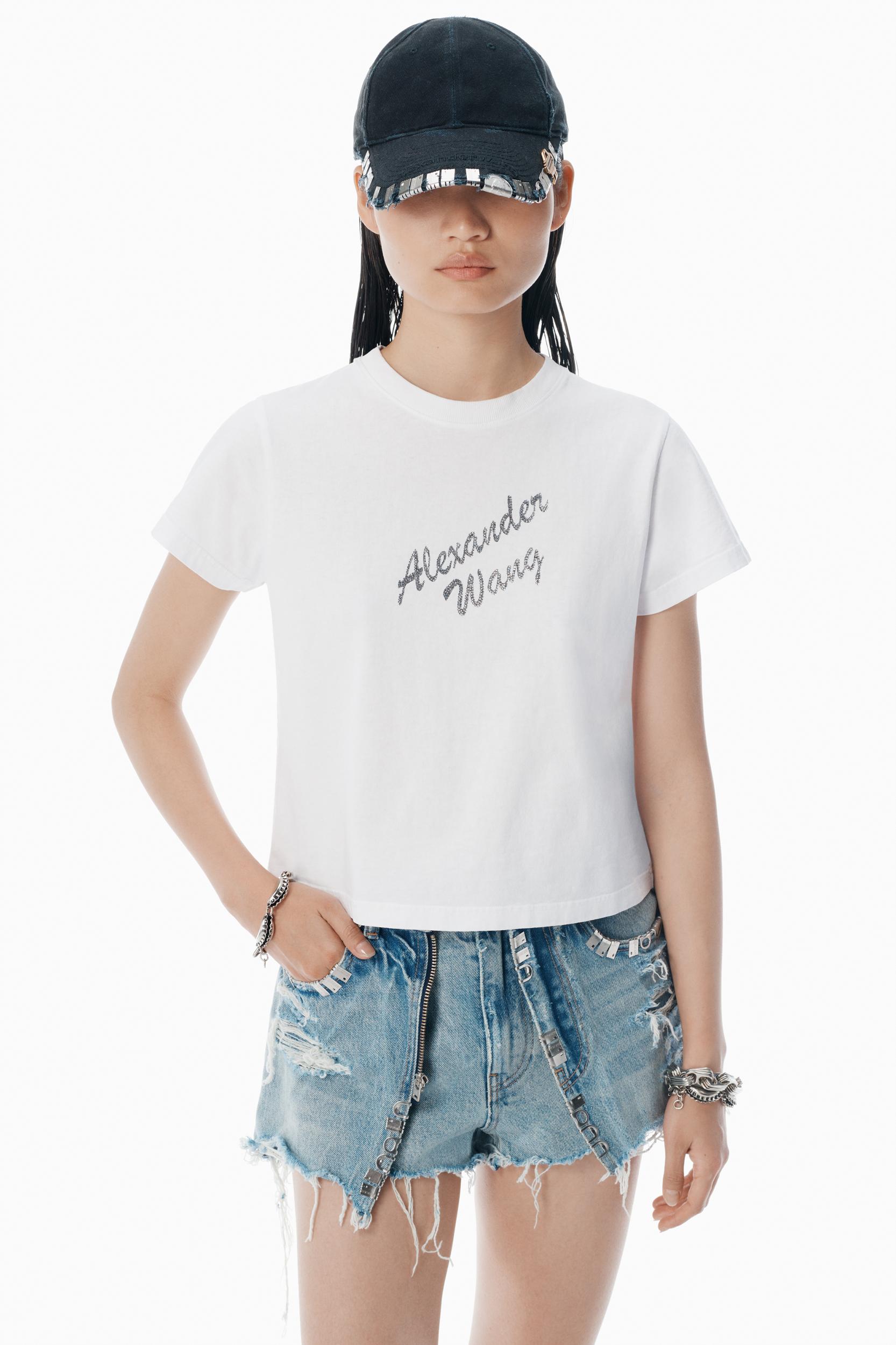 White Crystal Hotfix & Cotton Logo Tee Product Image