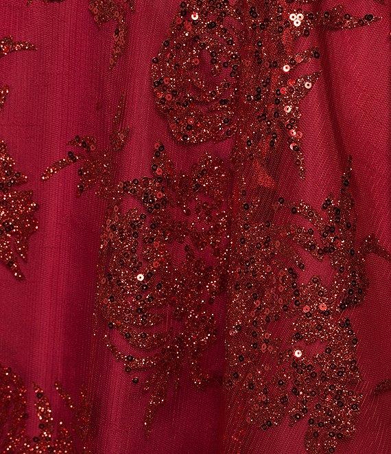 Blondie Nites Floral Glitter Patterned Drape Neck Spaghetti Strap Corset A-line Party Dress Product Image