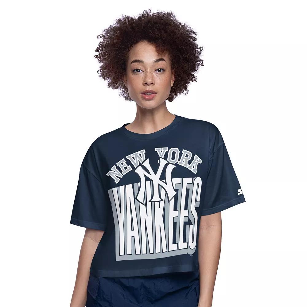 Women's Starter Navy New York Yankees Play the Ball Boxy Cropped T-Shirt, Size: XL, Blue Product Image