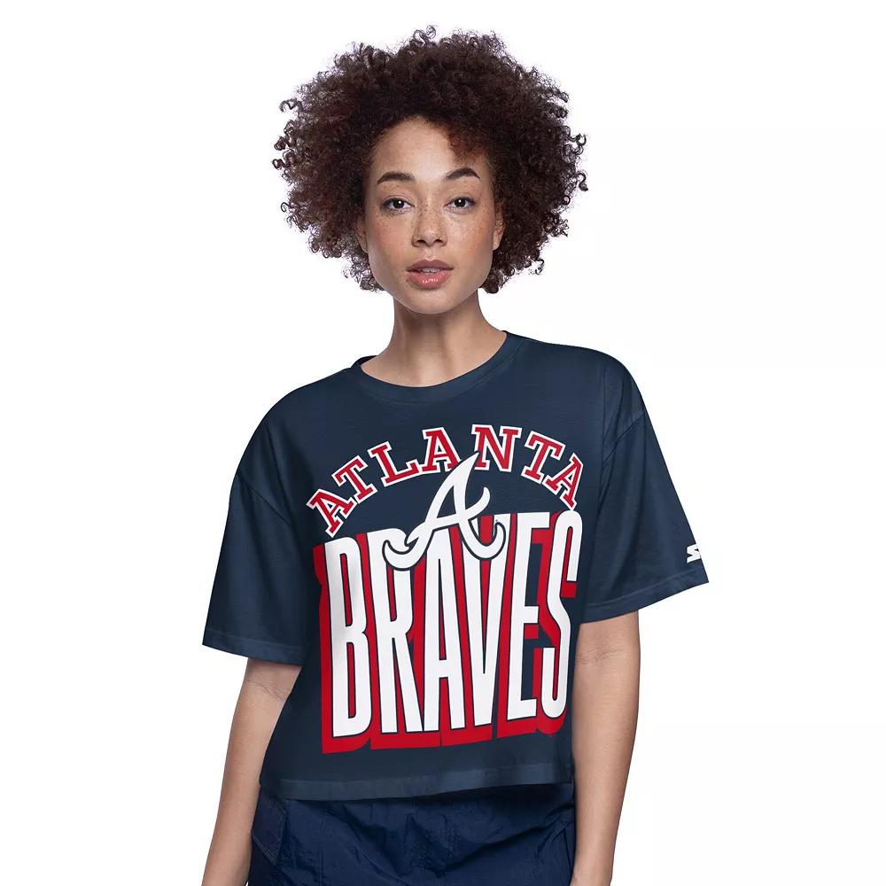 Women's Starter Navy Atlanta Braves Play the Ball Boxy Cropped T-Shirt, Size: XXL, Blue Product Image