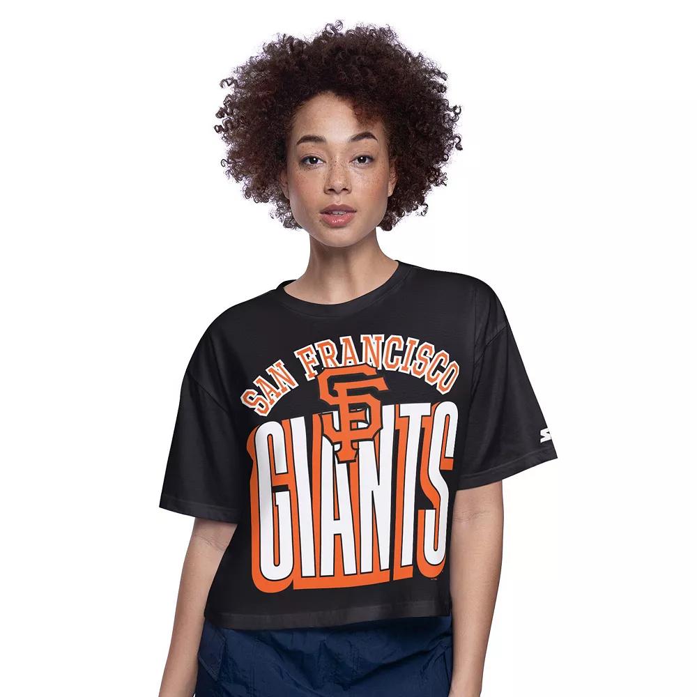 Women's Starter Black San Francisco Giants Play the Ball Boxy Cropped T-Shirt, Size: XL Product Image