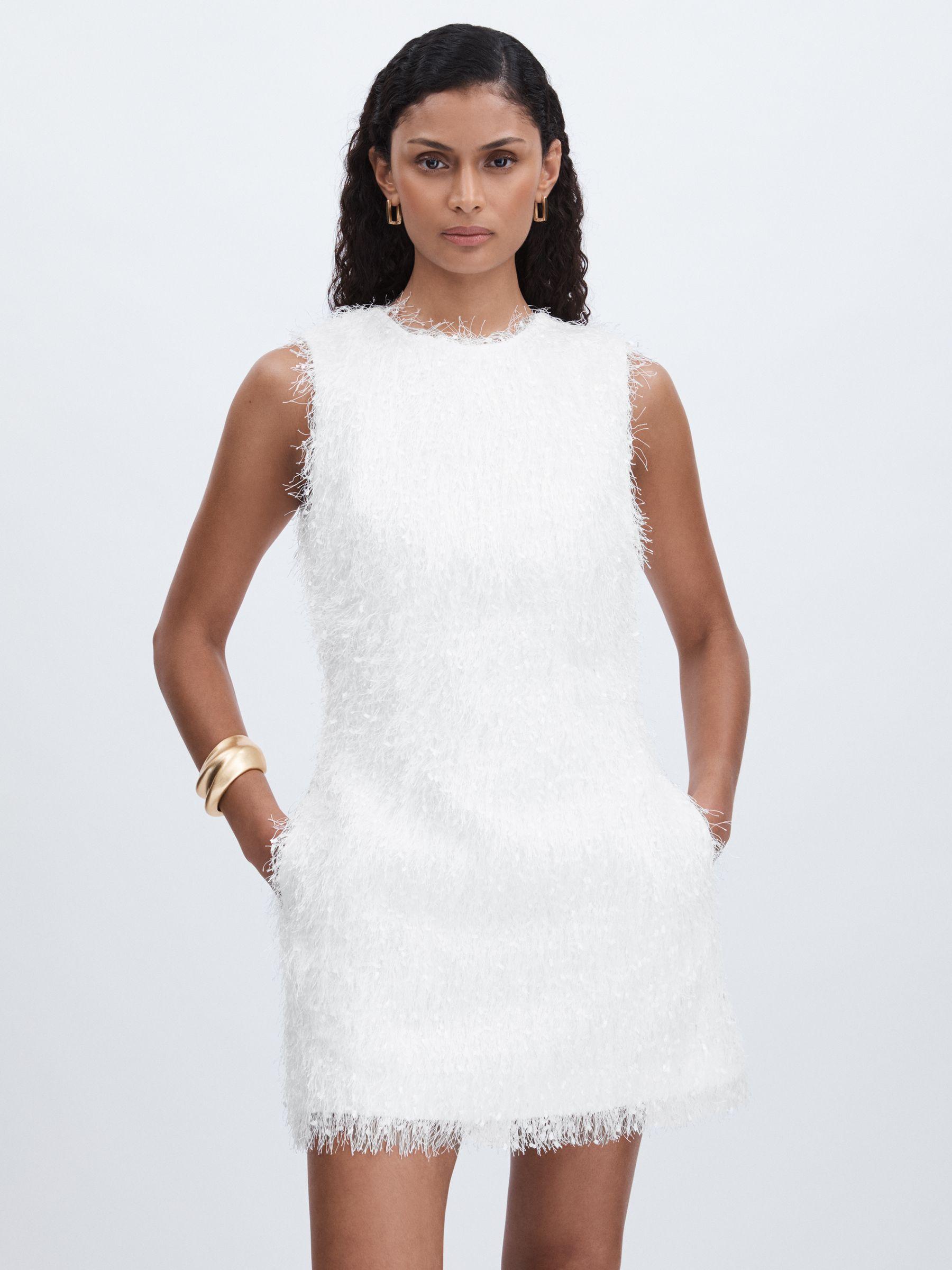 Anna Quan Feather Knit Mini Dress in White Product Image