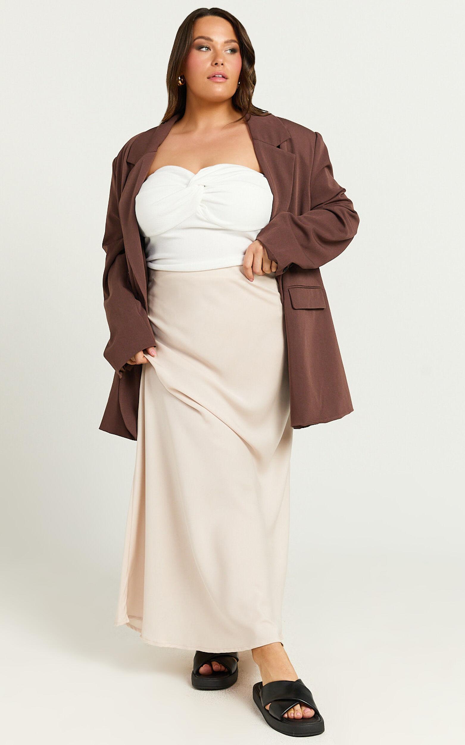 Amari Maxi Skirt - High Waisted Bias Cut Skirt in Oyster Product Image