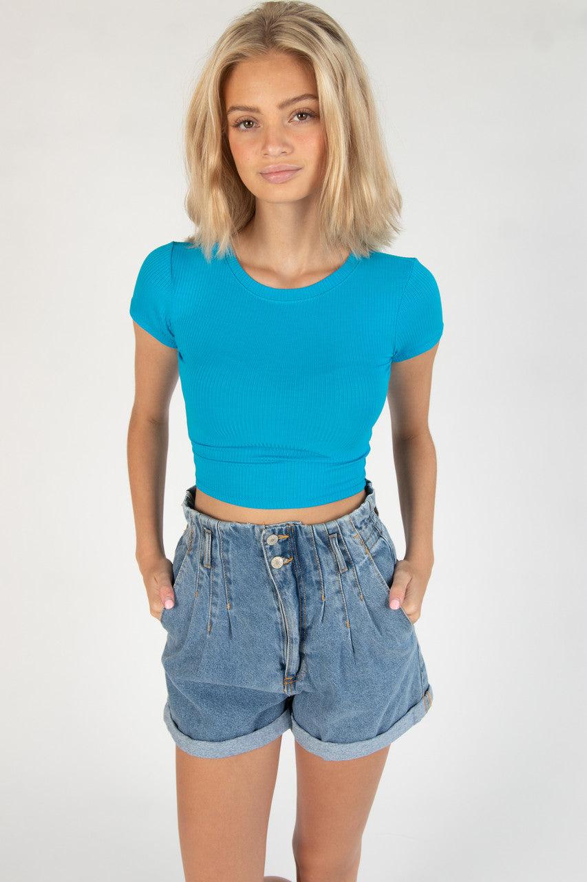 Azure Ribbed Crop Shirt Product Image